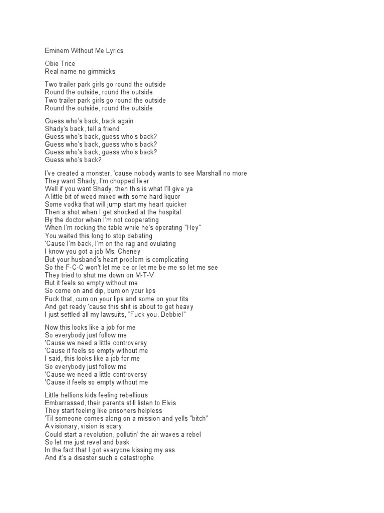 Eminem Without Me Lyrics PDF Entertainment (General)