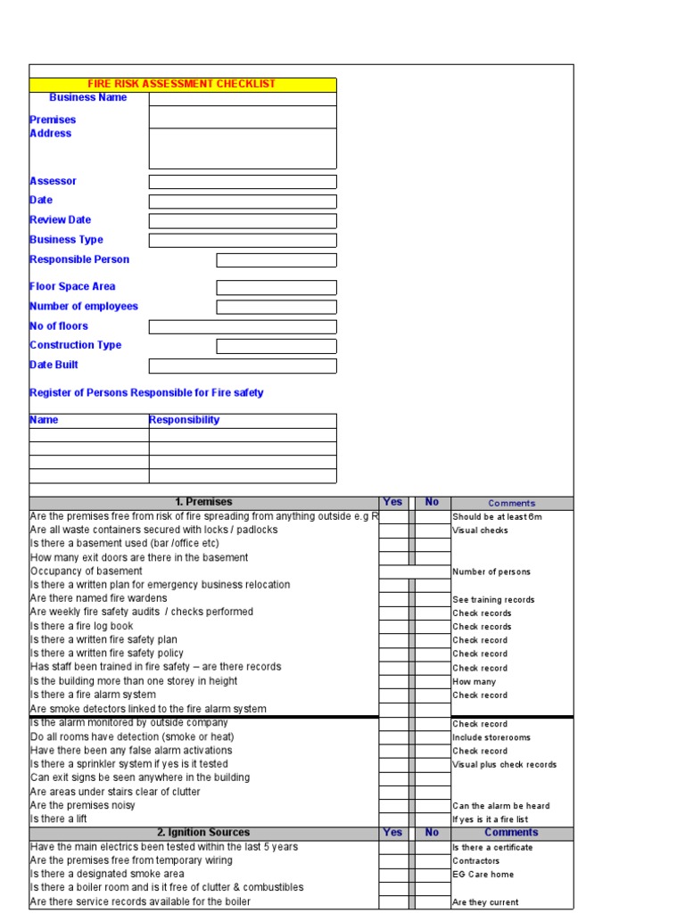 Fire Risk Assessment Checklist | PDF | Fire Safety | Fires