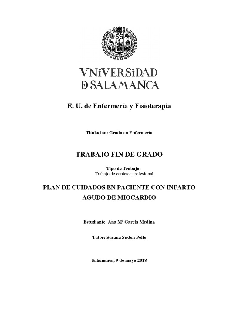 Plan de Cuidados para Infarto Agudo de Miocardio | PDF | Infarto de ...