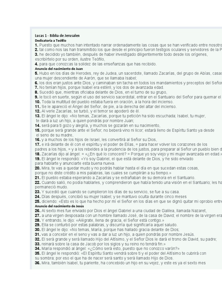Lucas 1 Biblia de Jerusalen Dedicatoria
