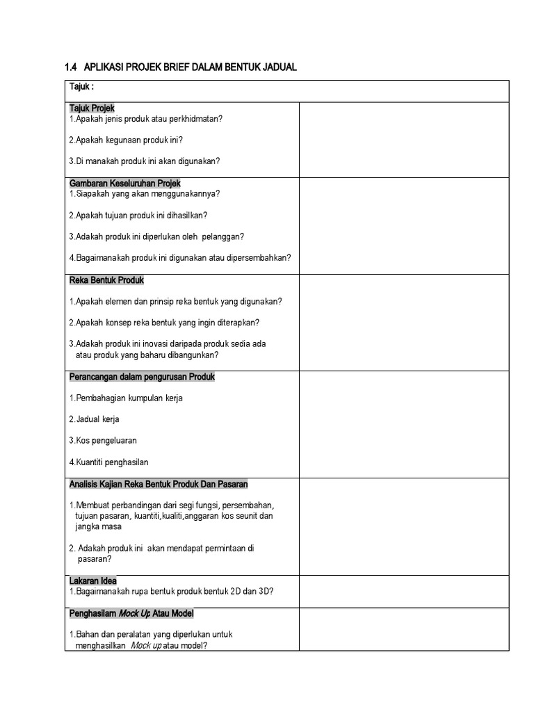 Borang Aplikasi Projek Brief Projek Rbt T3 Pdf