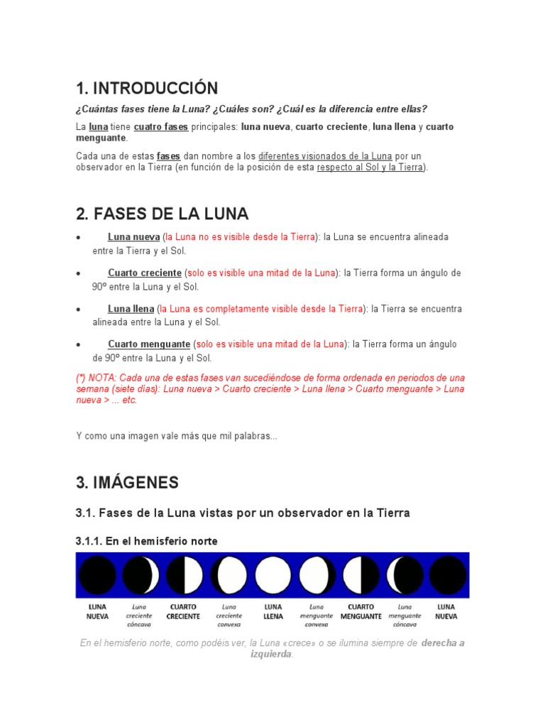 Fases de la Luna: Introducción y Detalles | PDF