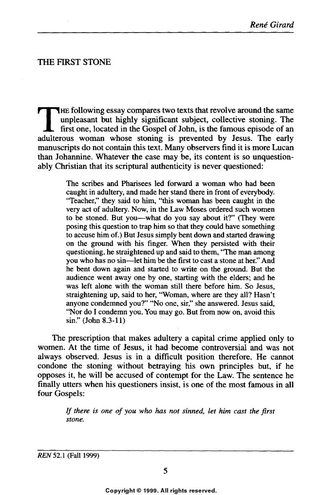 Girard - The First Stone | PDF