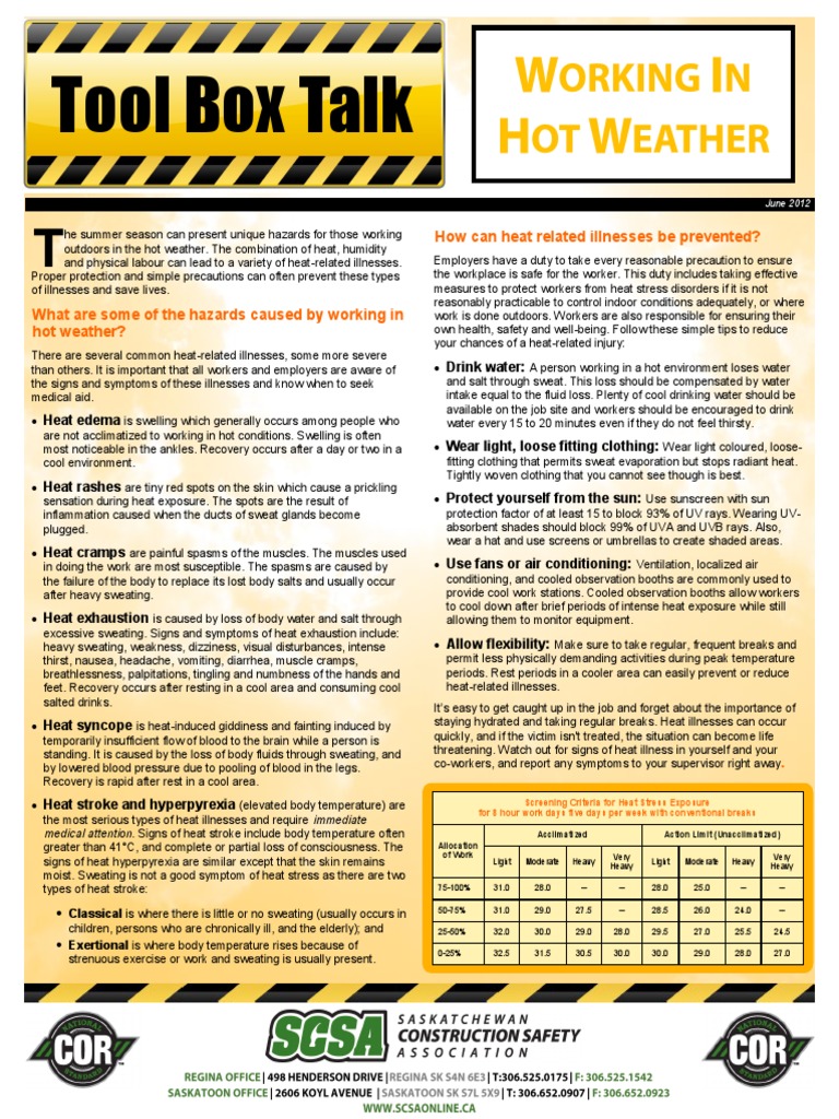 Heat Stress Prevention Toolbox Talk | PDF | Hyperthermia | Fever