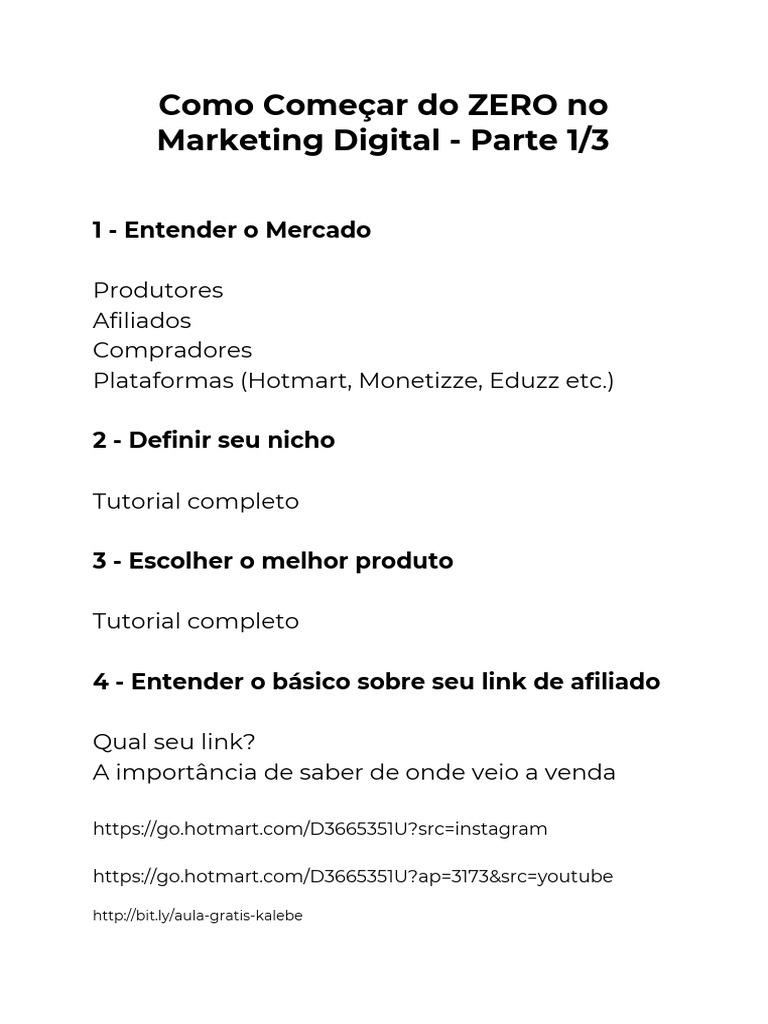 Como Começar Do ZERO No Marketing Digital Guia Completo AULA 1 PDF ...