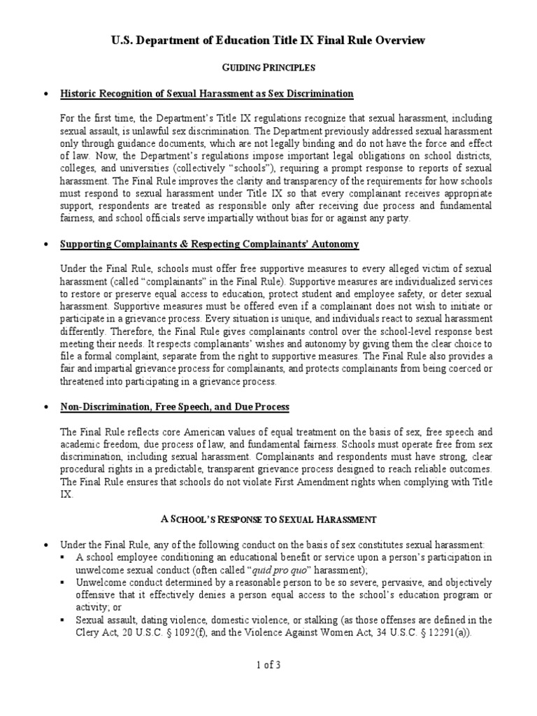 U.S. Department of Education Title IX Final Rule Overview Uiding