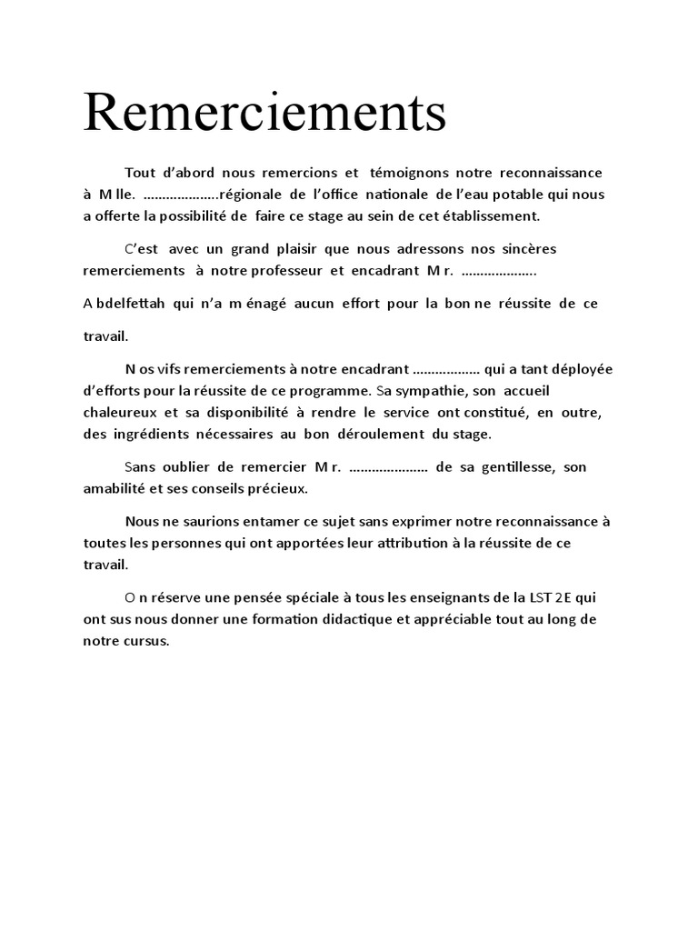 Dédicace Et Remerciement Mémoire De Fin D études 2 Mémoire Remerciement Introduction Conclusion | PDF | Épuration des eaux |  Assainissement