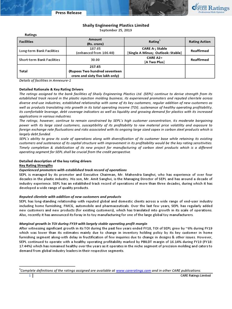 Shaily Engineering Plastics Limited09252019 PDF Credit Rating