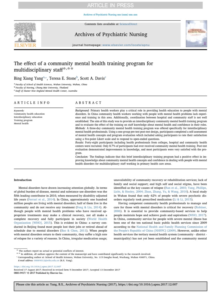 The Effect of A Community Mental Health Training Program For ...