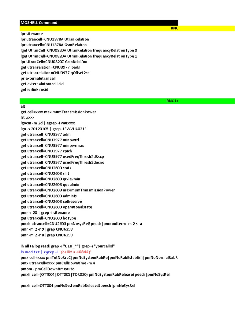 RNC & RBS Command Reference Guide | PDF | Zip (File Format) | Computer File