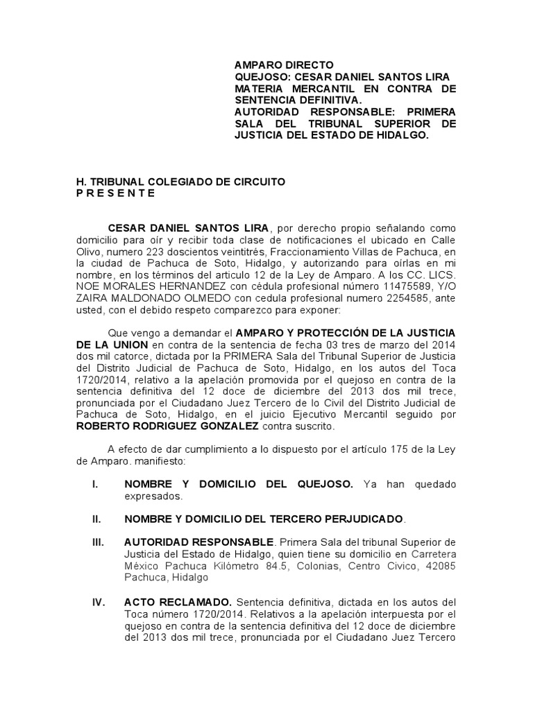Amparo Directo Mercantil | PDF | Caso de ley | Sentencia (ley)