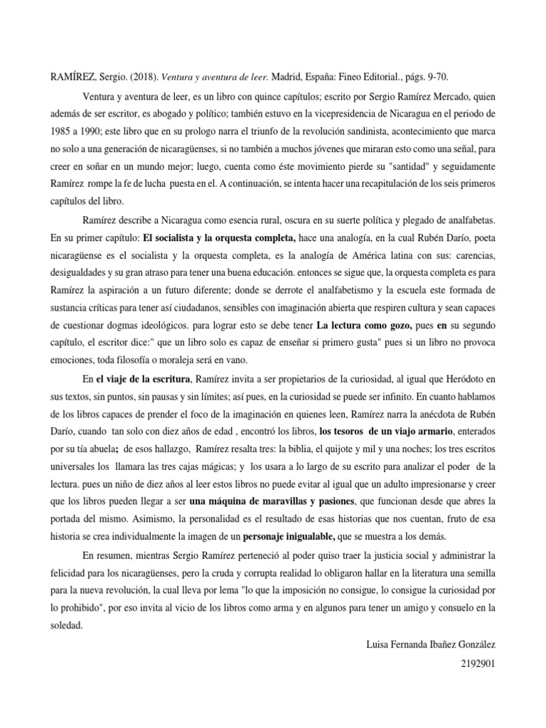 Resumen Uno Del Texto Sergio Ramirez PDF Nicaragua
