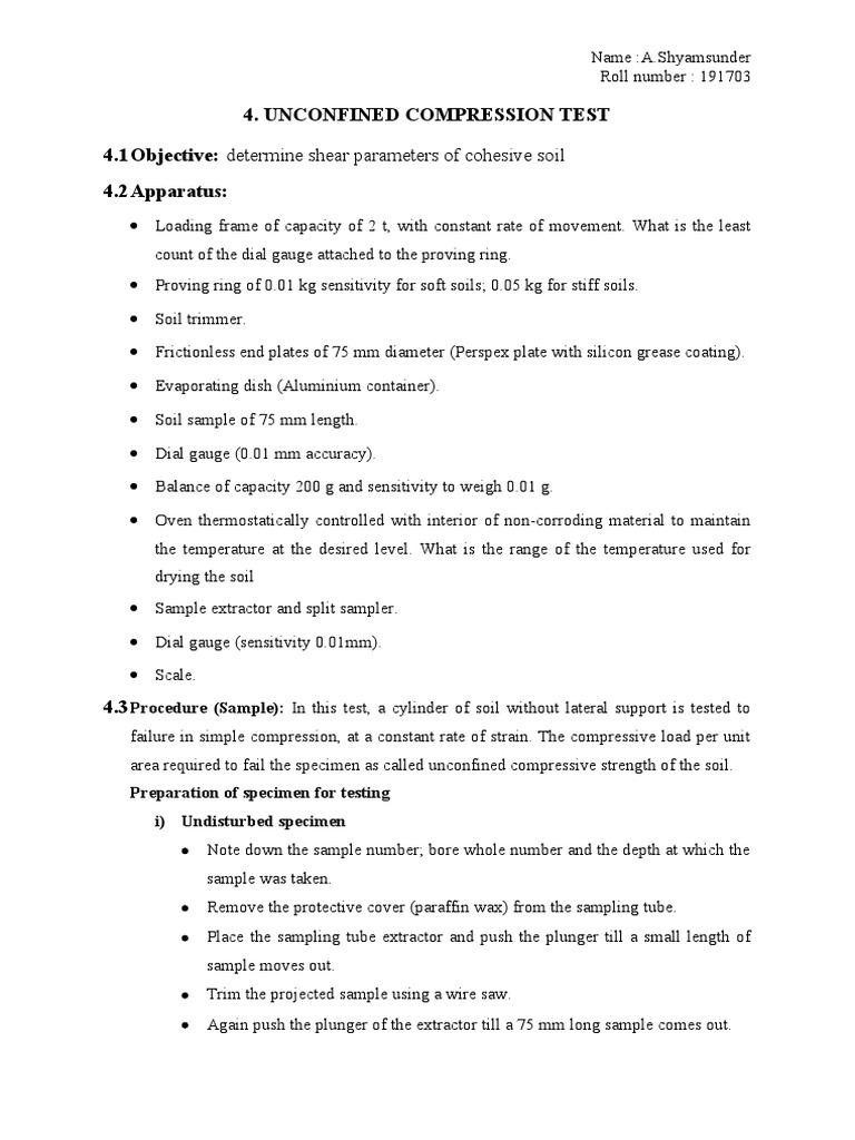 Unconfined Compression Test | Download Free PDF | Soil | Materials