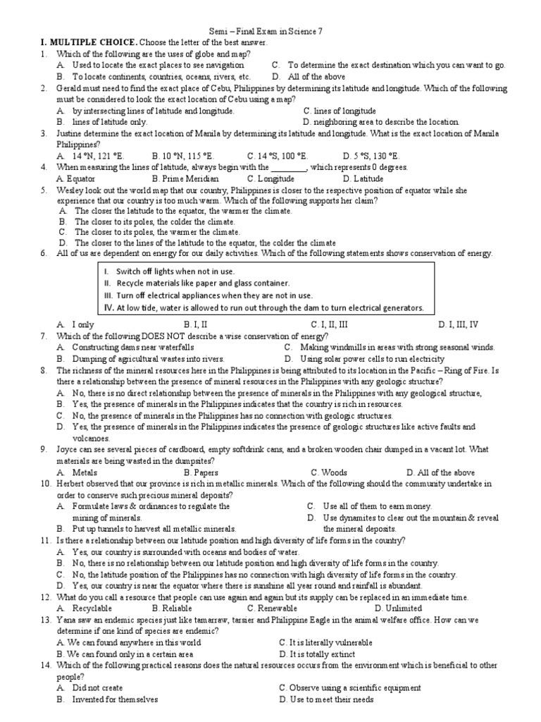 Grade 7 Science Semi-Final Exam Guide | PDF | Atmosphere Of Earth ...