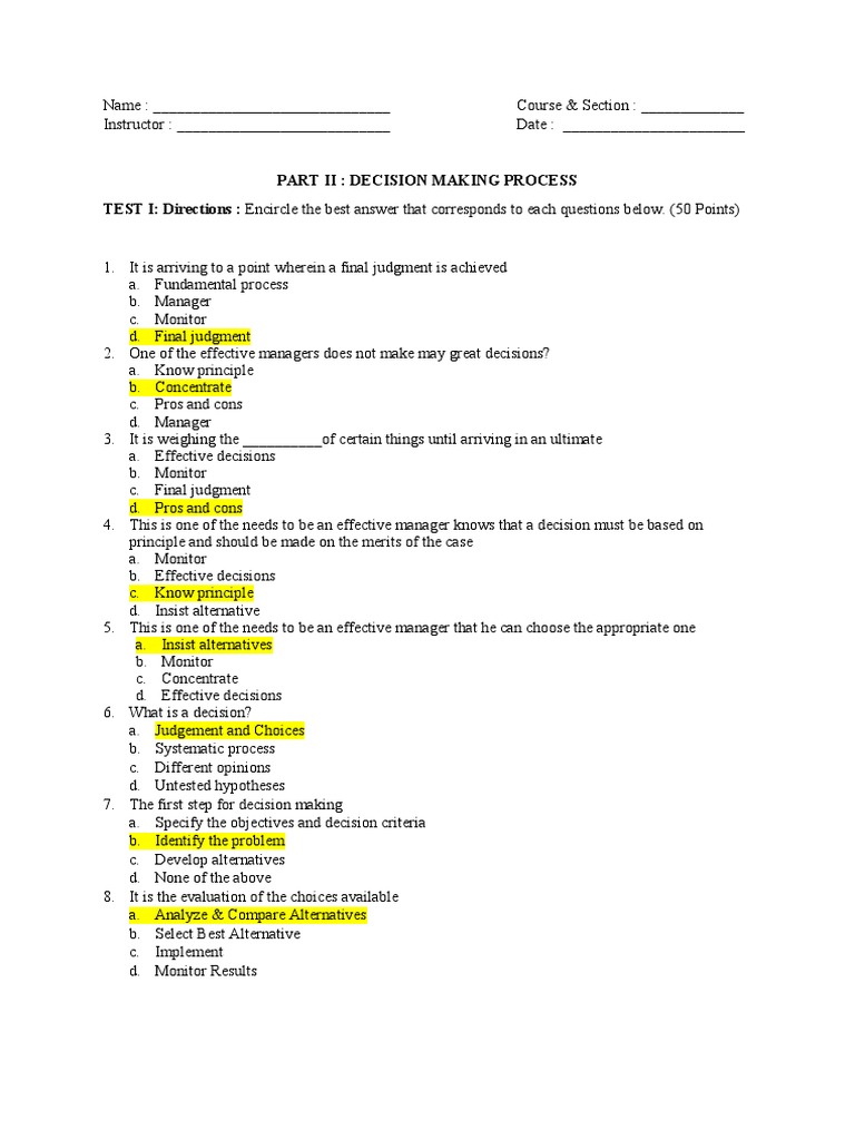 Decision Making Process Test | PDF | Decision Making | Hypothesis