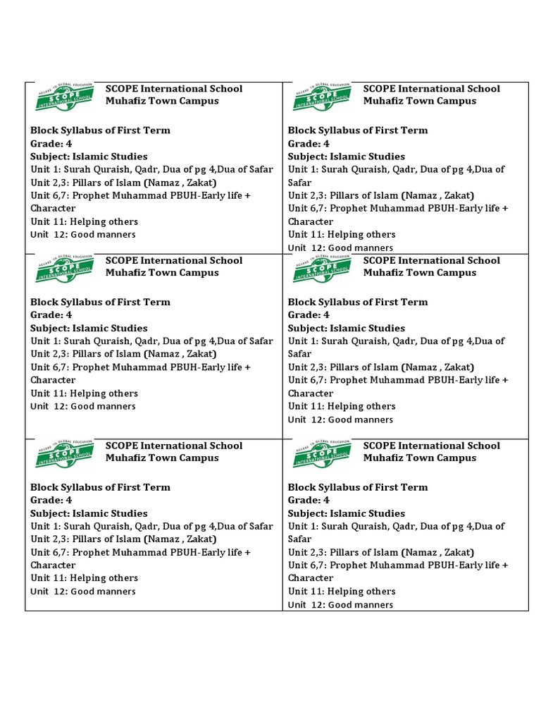 Grade 4-7 Islamic Studies Syllabus | PDF | Surah | Prophets And ...