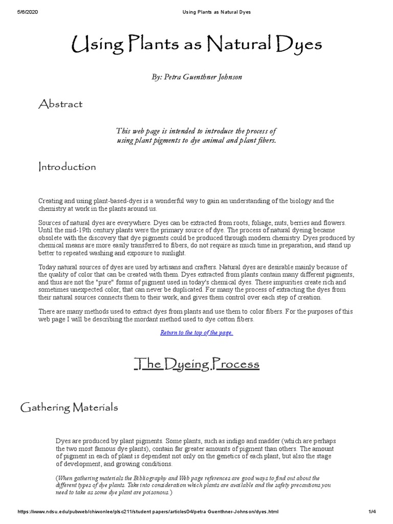 Natural Dyeing with Plant Pigments | PDF | Dye | Dyeing
