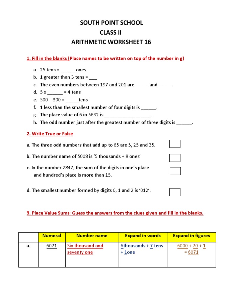 Class2 Arithmetic Worksheet16 Pdf Numbers Multiplication