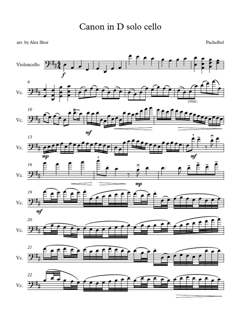 Canon de Pachelbel - Partition de Piano à télécharger