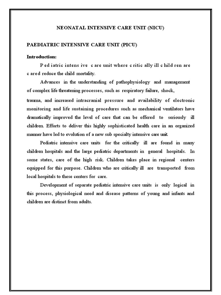 Pediatric Intensive Care Unit Overview | PDF | Intensive Care Medicine ...