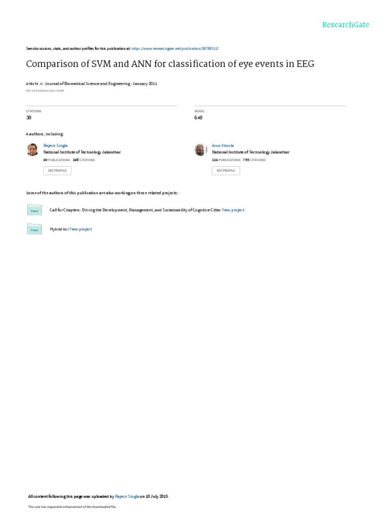 Comparison of SVM and ANN For Classification of Ey | PDF | Applied ...