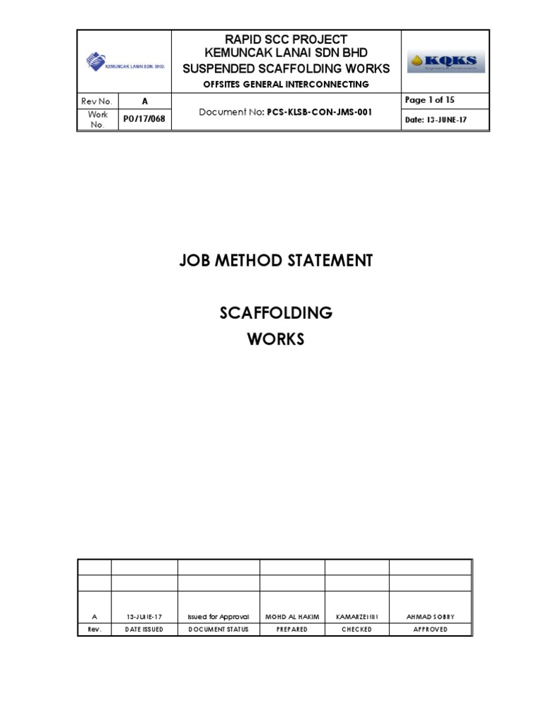 JMS Scaffolding Method Statement | PDF | Scaffolding | Economic Sectors