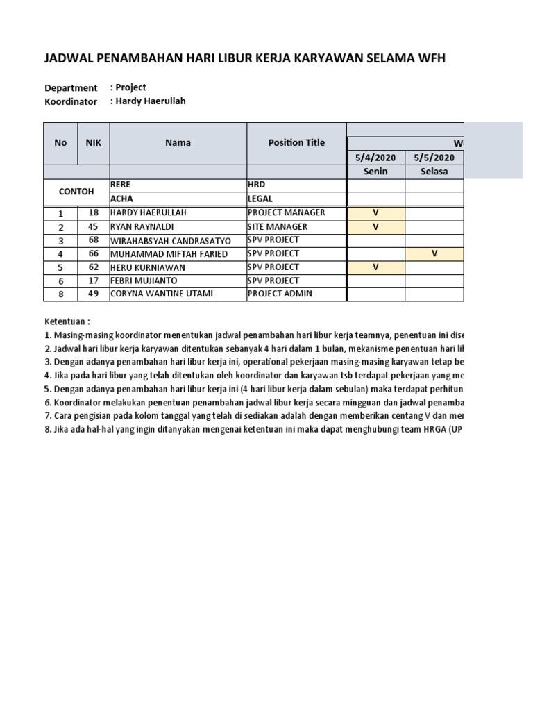 Jadwal Libur Karyawan WFH Mei 2020 | PDF