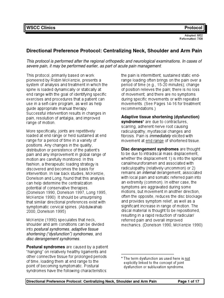 Directional Preference Protocol: Centralizing Neck, Shoulder and Arm ...