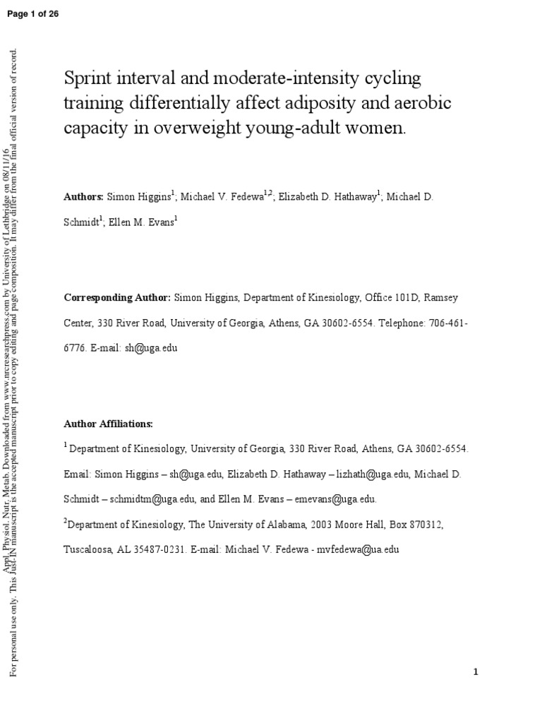 Sprint vs. Moderate Cycling: Fat Loss Study | PDF | High Intensity ...