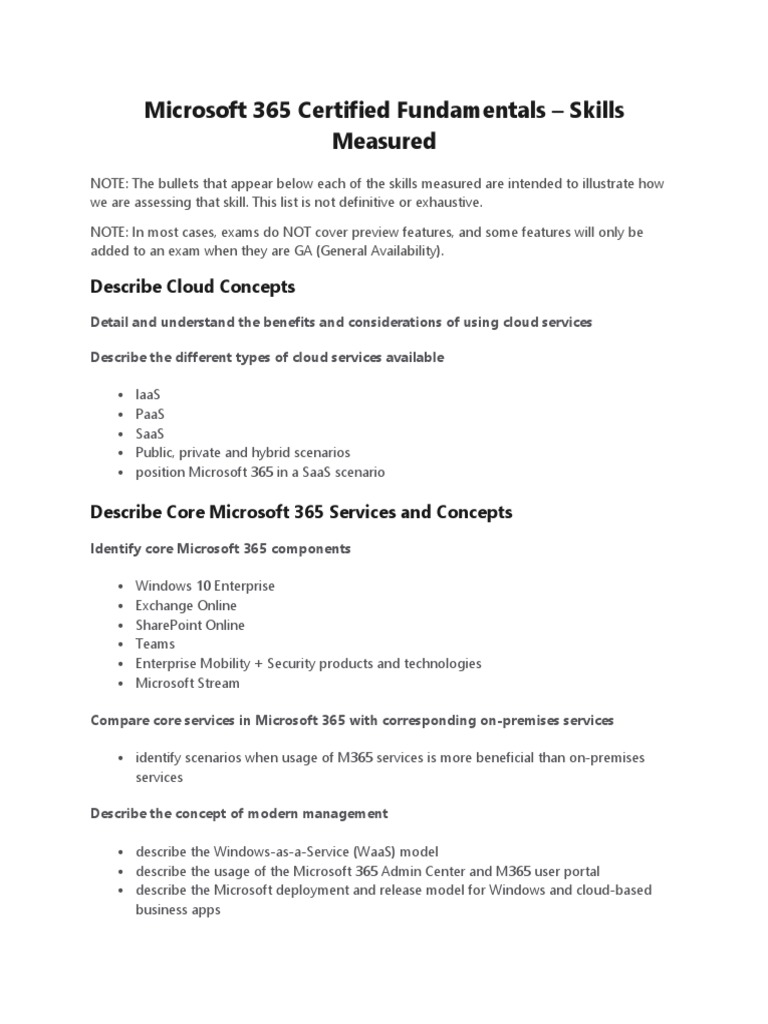 Microsoft 365 Certified Fundamentals Skills | PDF | Cloud Computing ...
