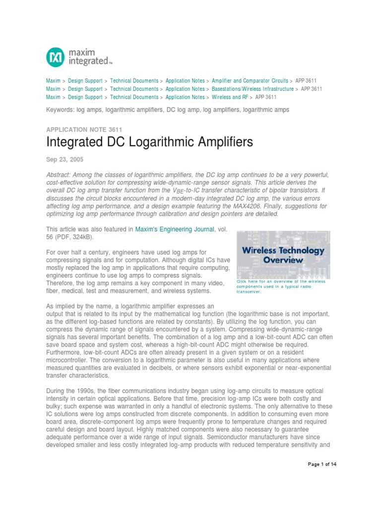 AN3611 OP AMP LogAntilog PDF PDF Amplifier Operational Amplifier