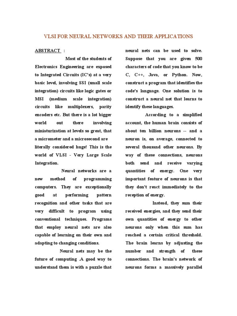VLSI Applications in Neural Networks | PDF | Artificial Neural Network ...