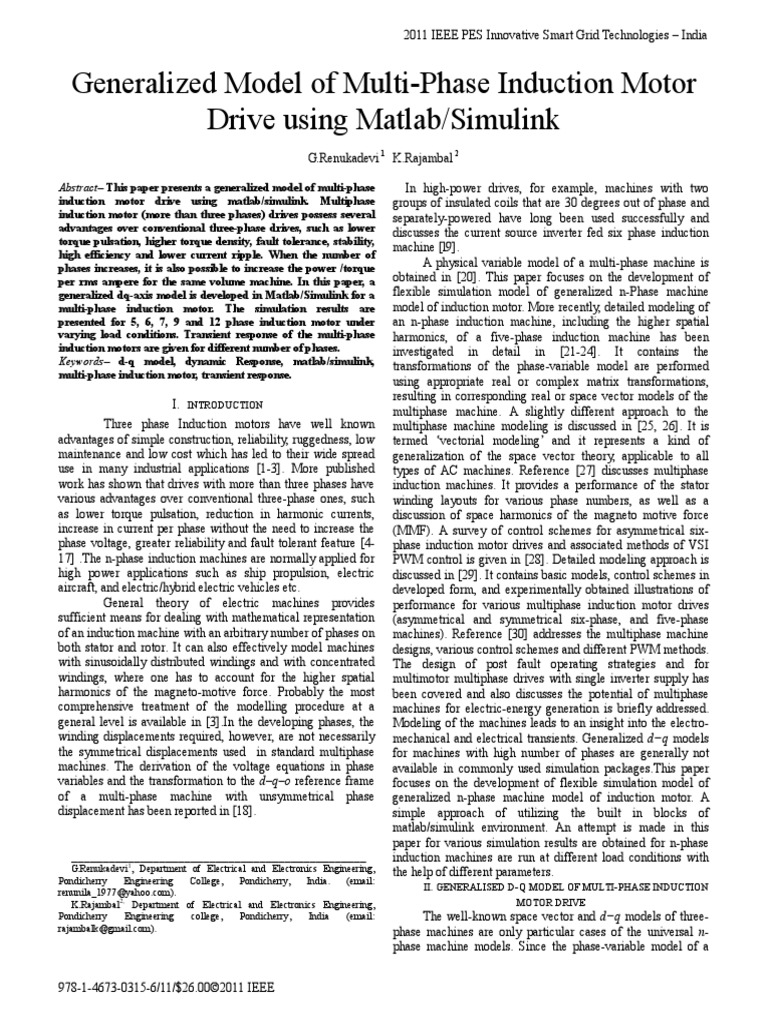 Generalized Model of MultiPhase Induction Motor PDF Electric Motor