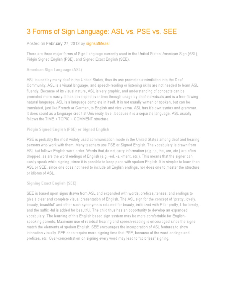 3 Forms of Sign Language PDF American Sign Language English Language