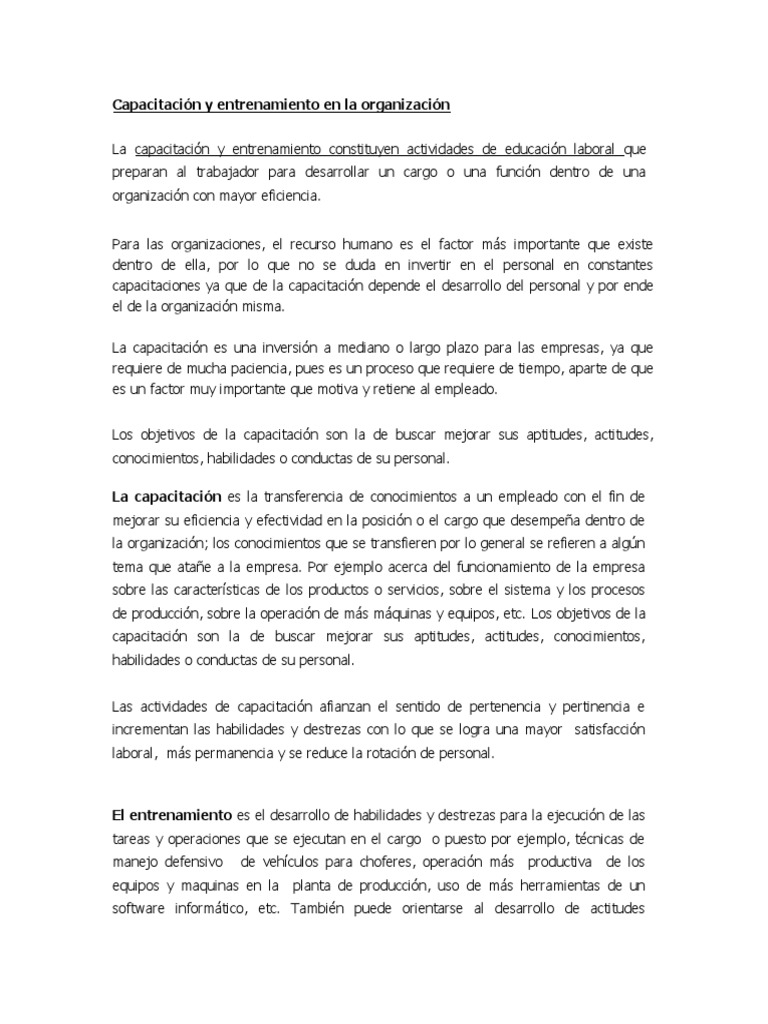 Capacitación y Entrenamiento Organizacional | PDF | Gestión de recursos ...