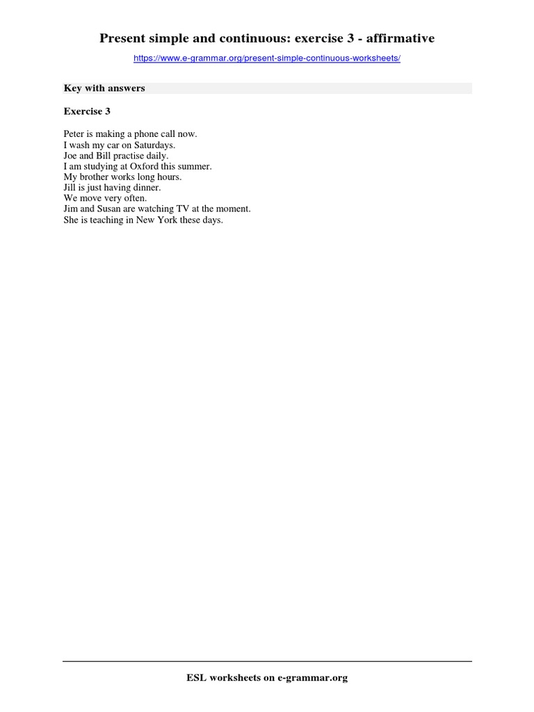 Present Simple vs Continuous Exercises | PDF