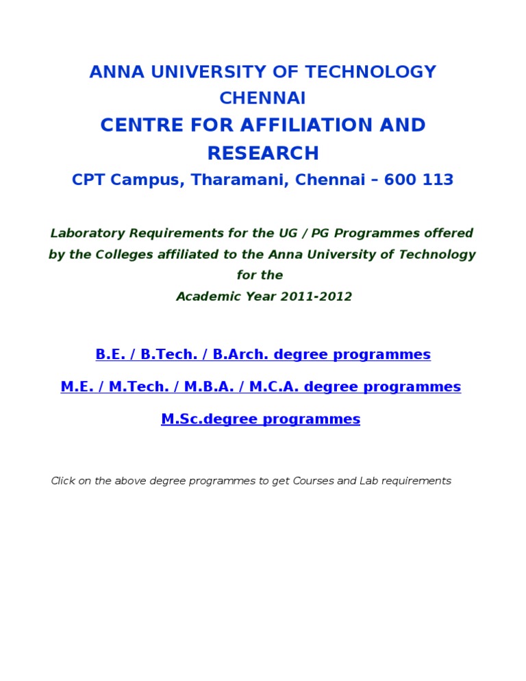 Anna University Lab Requirements 2021 | PDF