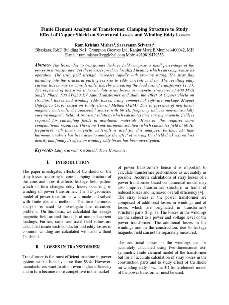 Finite Element Analysis of Transformer C PDF | PDF | Transformer ...