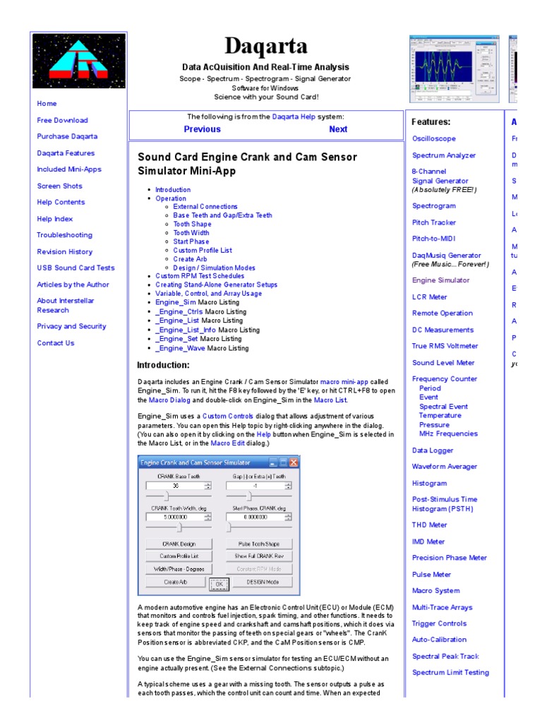 Daqarta Sound Card Engine Crank and Cam Sensor Simulator MiniApp