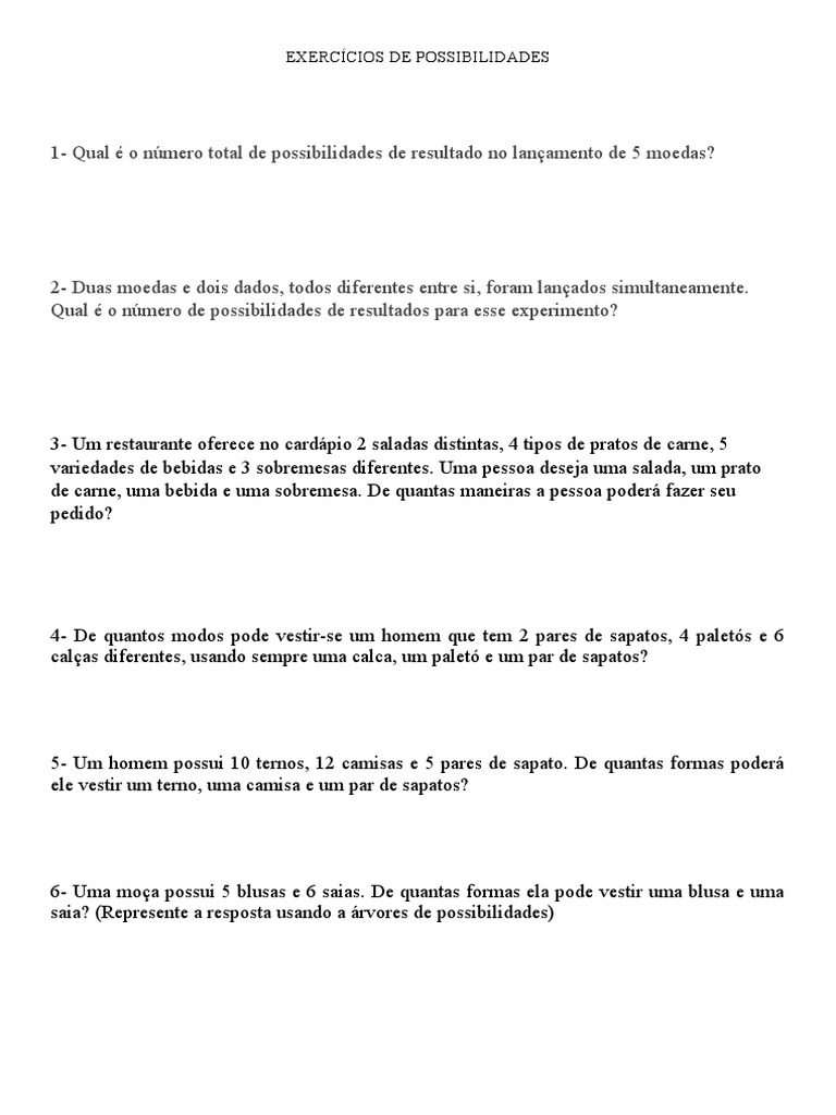 Exercícios de Possibilidades | PDF