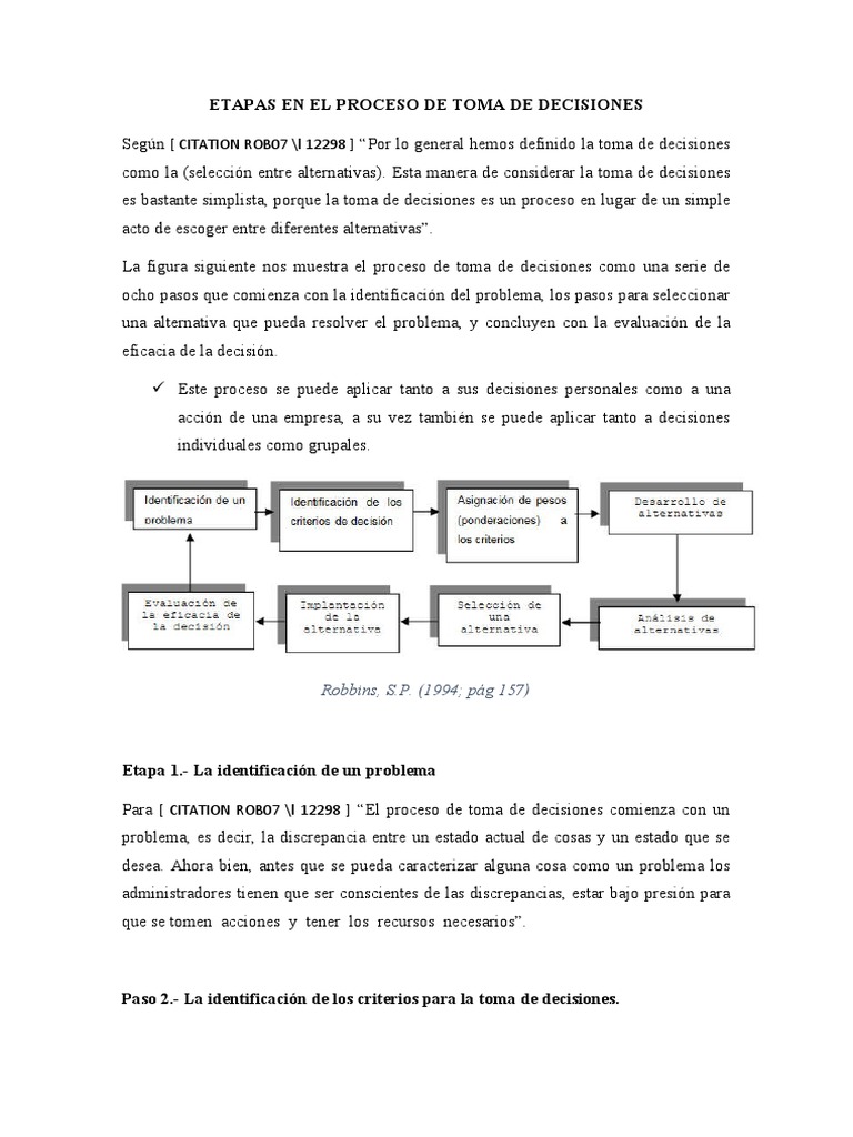 Etapas en El Proceso de Toma de Decisiones | PDF | Toma de decisiones ...
