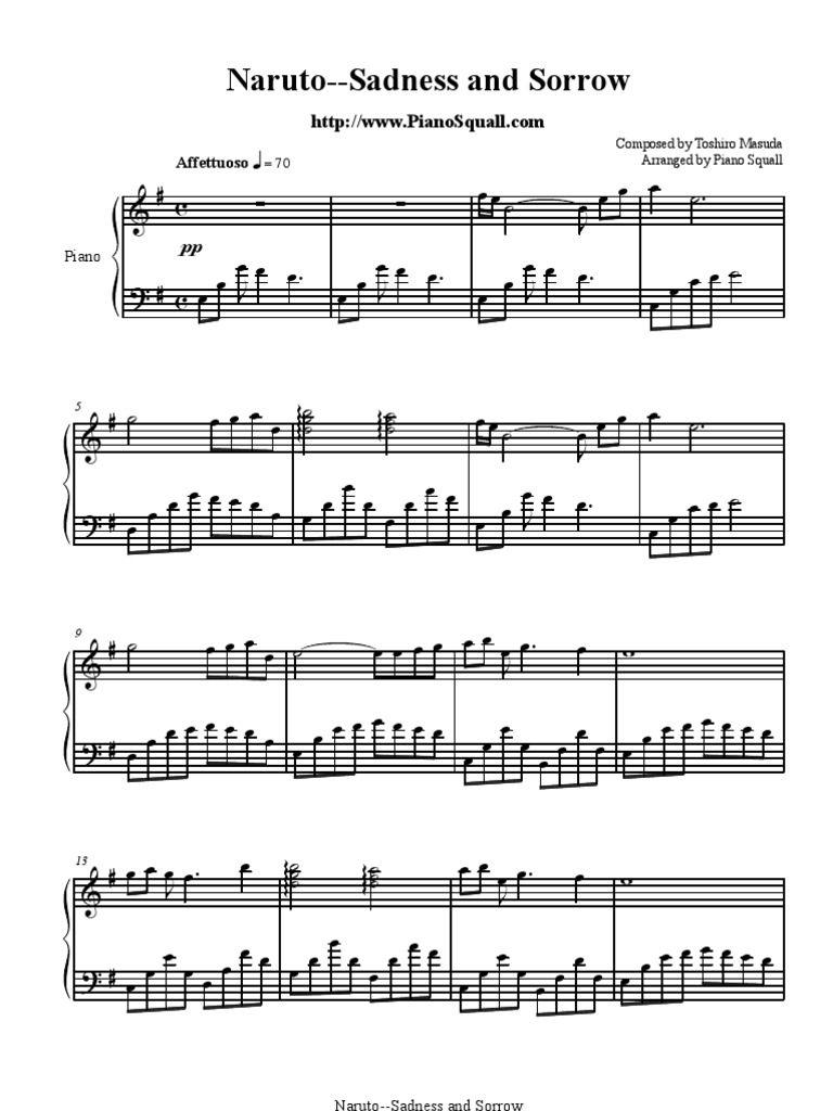 Naruto - Sadness and Sorrow Piano sheet music