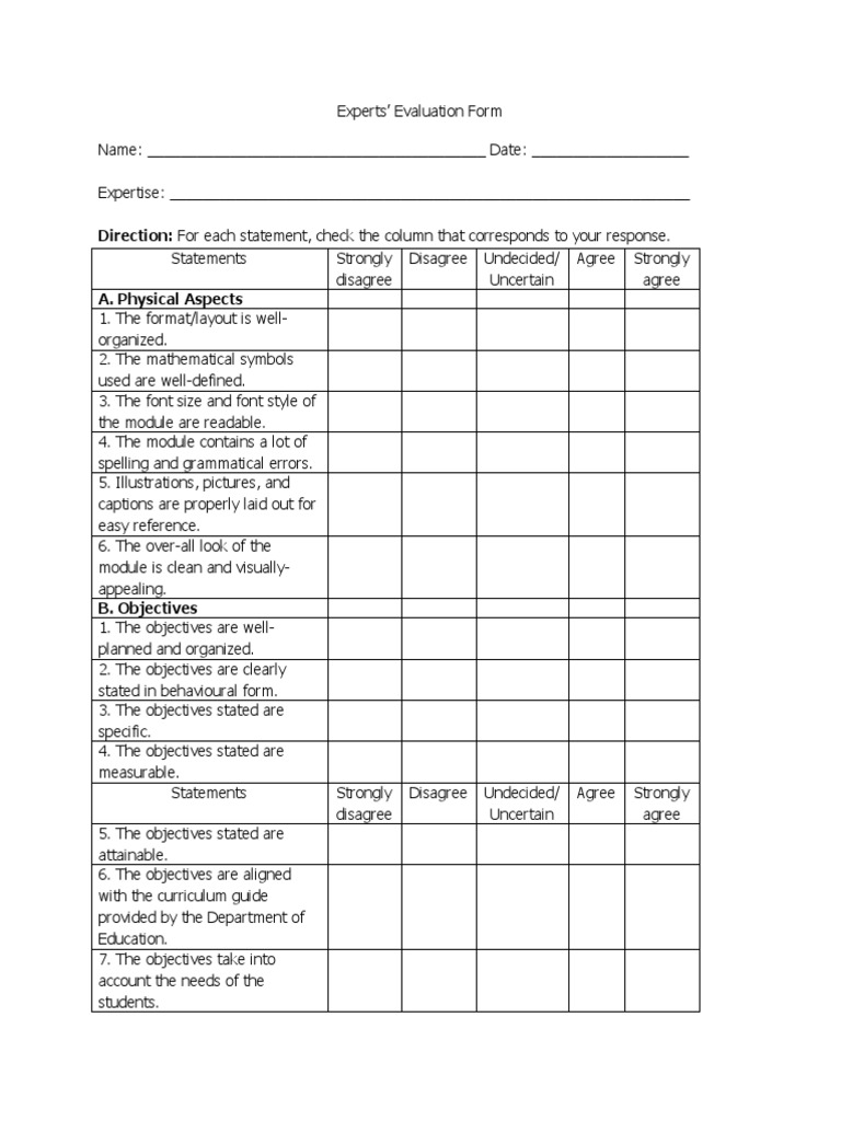 Direction: For Each Statement, Check The Column That Corresponds To ...