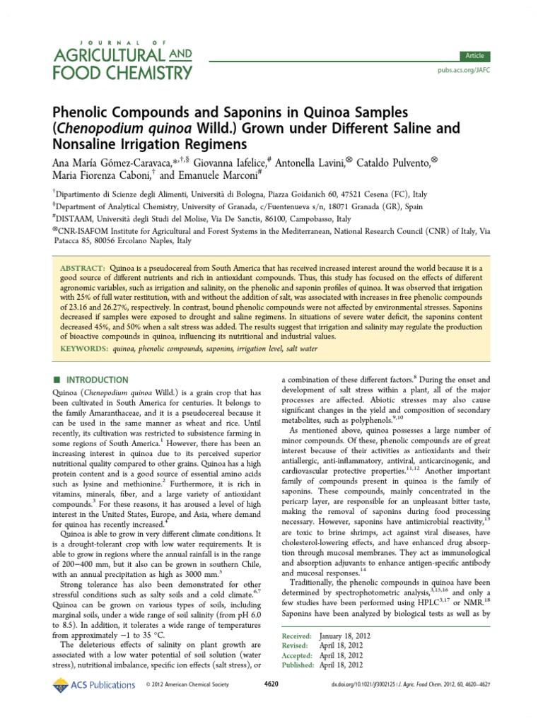 Phenolic Compouns and Saponins in Quinoa Samples (Chenopodium Quinoa