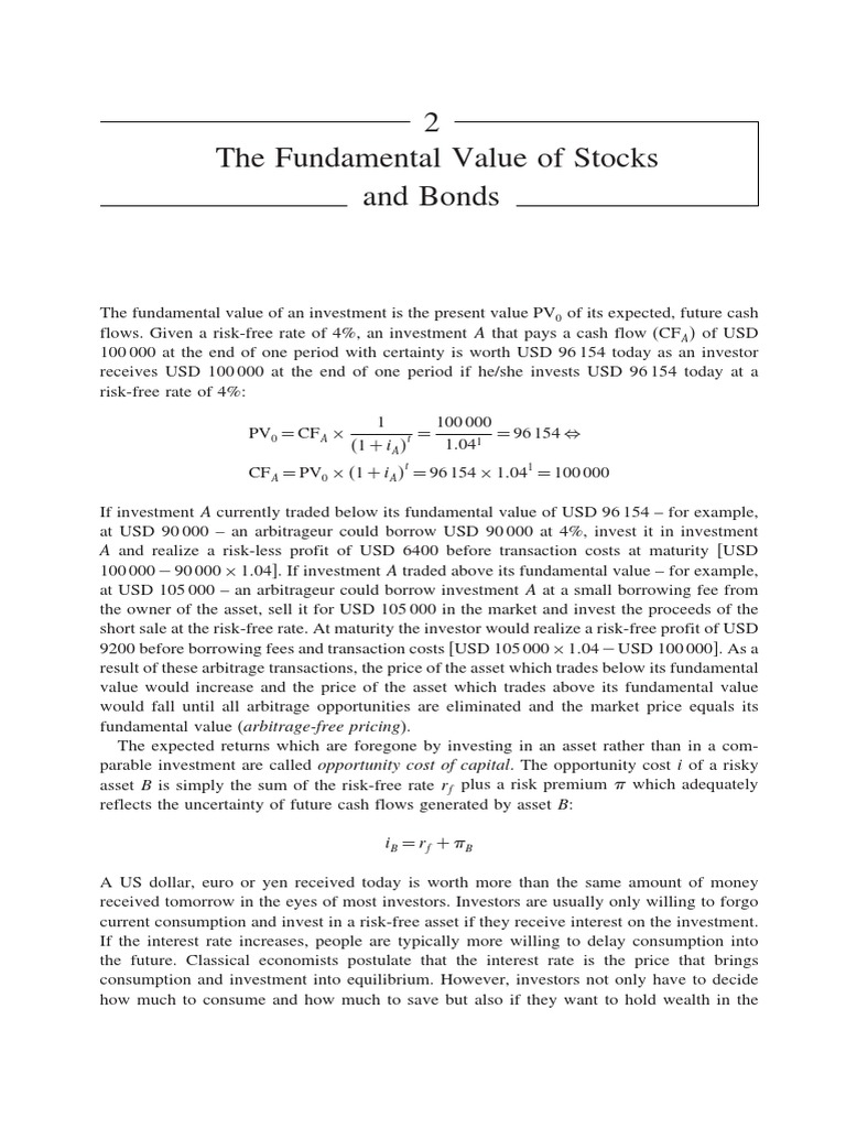 Fundamental Value of Stocks and Bonds PDF Arbitrage Discounted Cash Flow