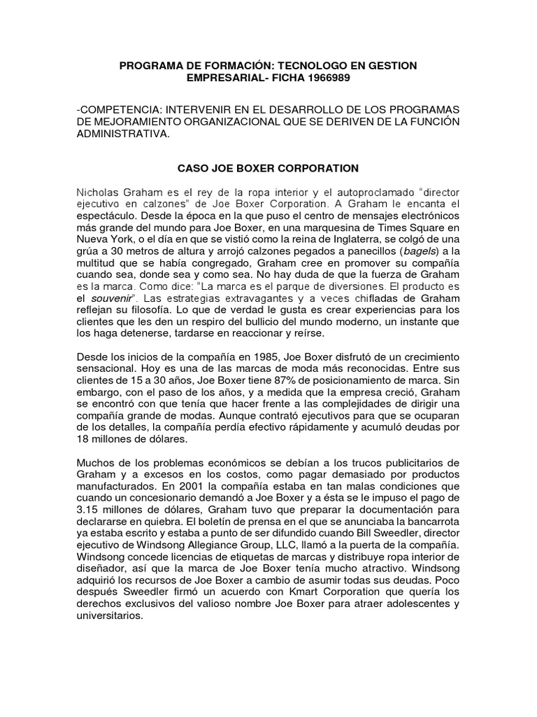 Caso Joe Boxer Corporation PDF Kmart Bancarrota