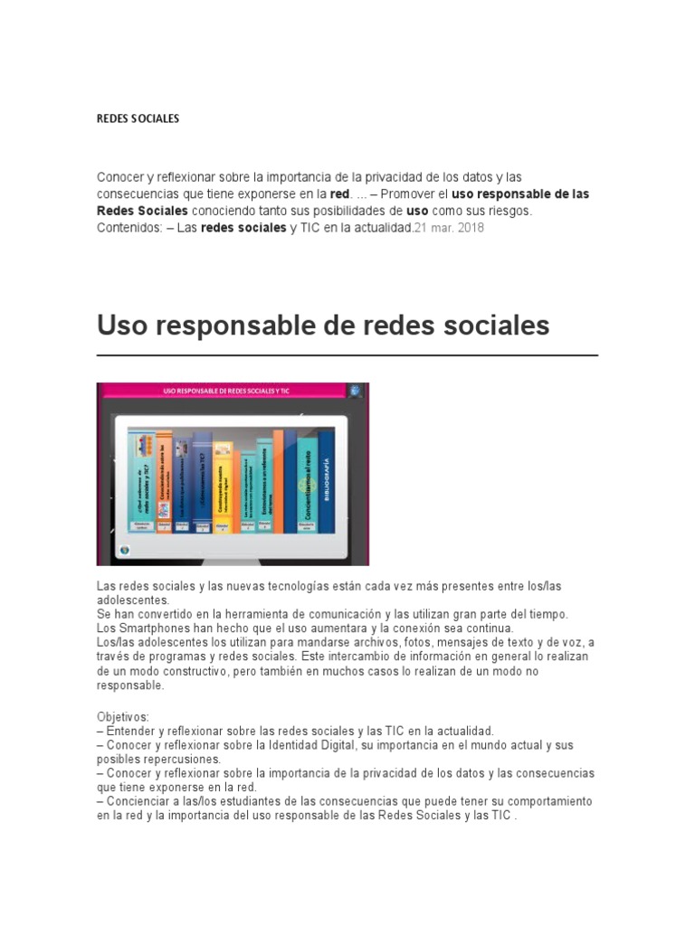 Uso Responsable REDES SOCIALES | PDF | Servicio de redes sociales ...