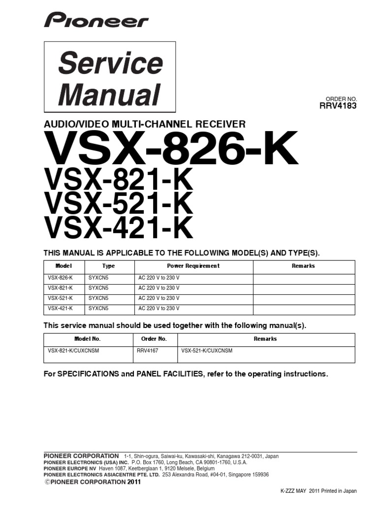 Pioneer Vsx 6 K Vsx 1 Vsx 521 Vsx 421 Rrv41 Pdf Electrical Components Electronics