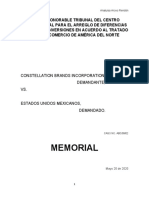 Memorial sobre caso de arbitraje de Constellation Brands contra México por cancelación de planta cervecera en Mexicali