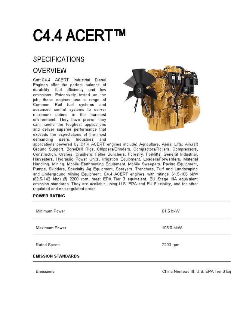 C4.4 ACERT™: Specifications | PDF | Engines | Vehicles